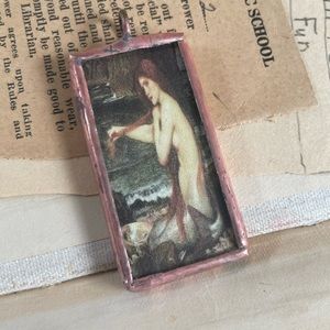 Mermaid Waterhouse Mystic Fairy Cottage Garden siren glass pendant magical